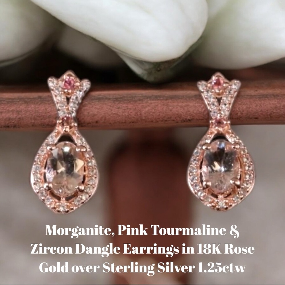 Marropino Morganite Pink Tourmaline & Zircon Earrings 18K Rose Gold/Sterling